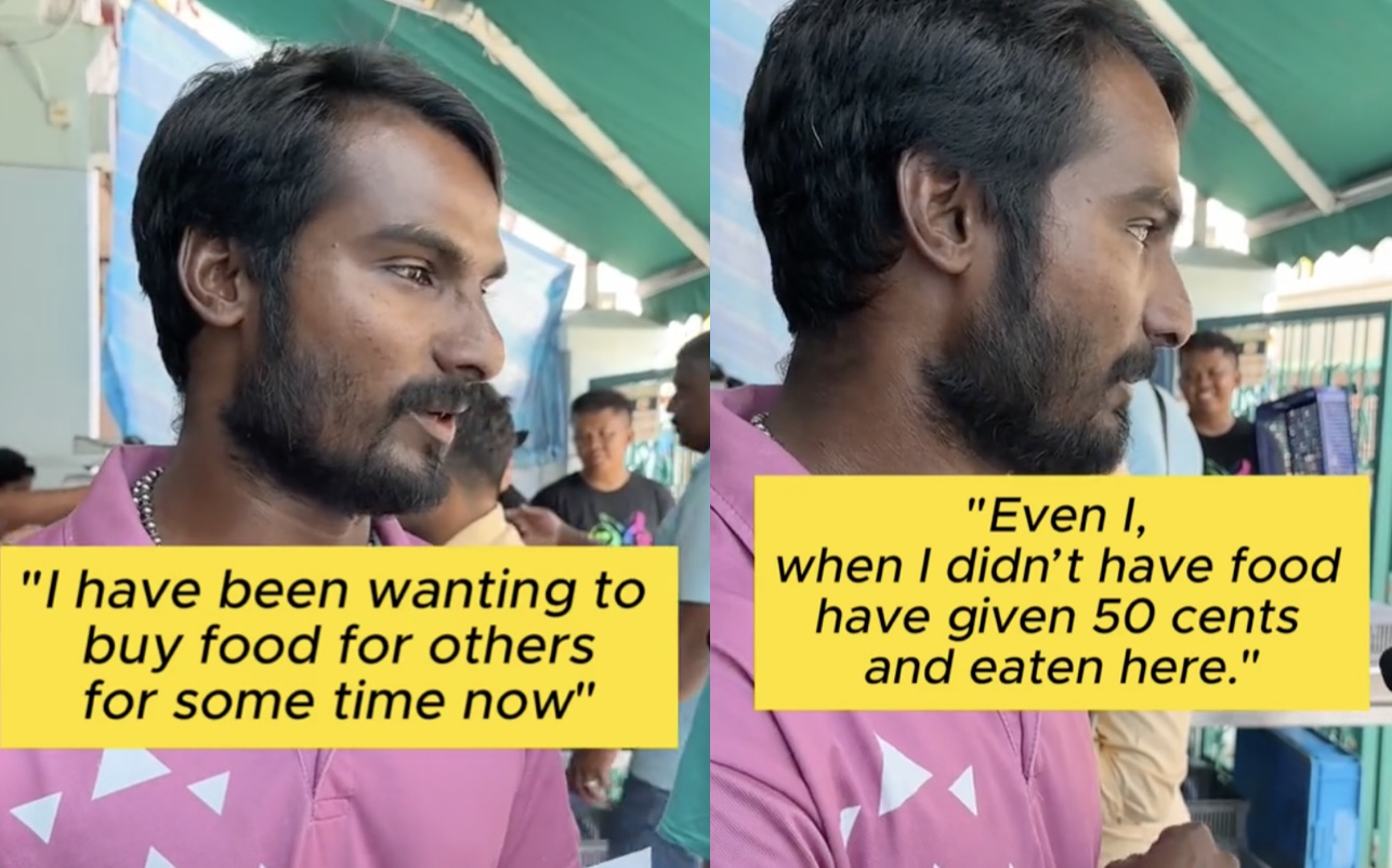 Migrant worker celebrates his certification by donating food to others because he once lived in their shoes